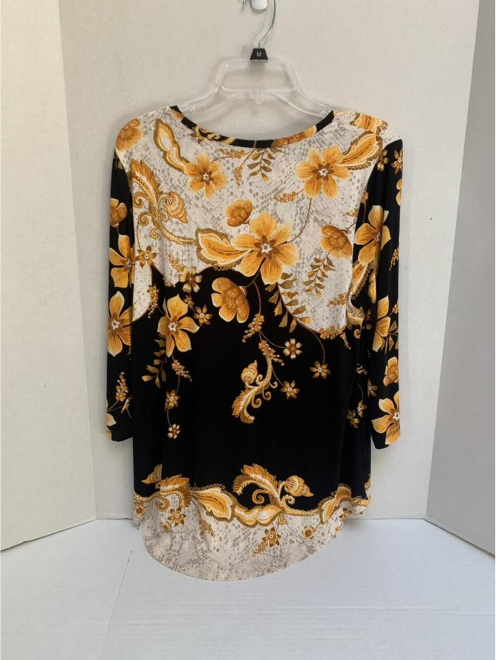 JM Collection Womans Size Medium Black and Gold Tunic Shirt Blouse Top - Picture 4 of 9